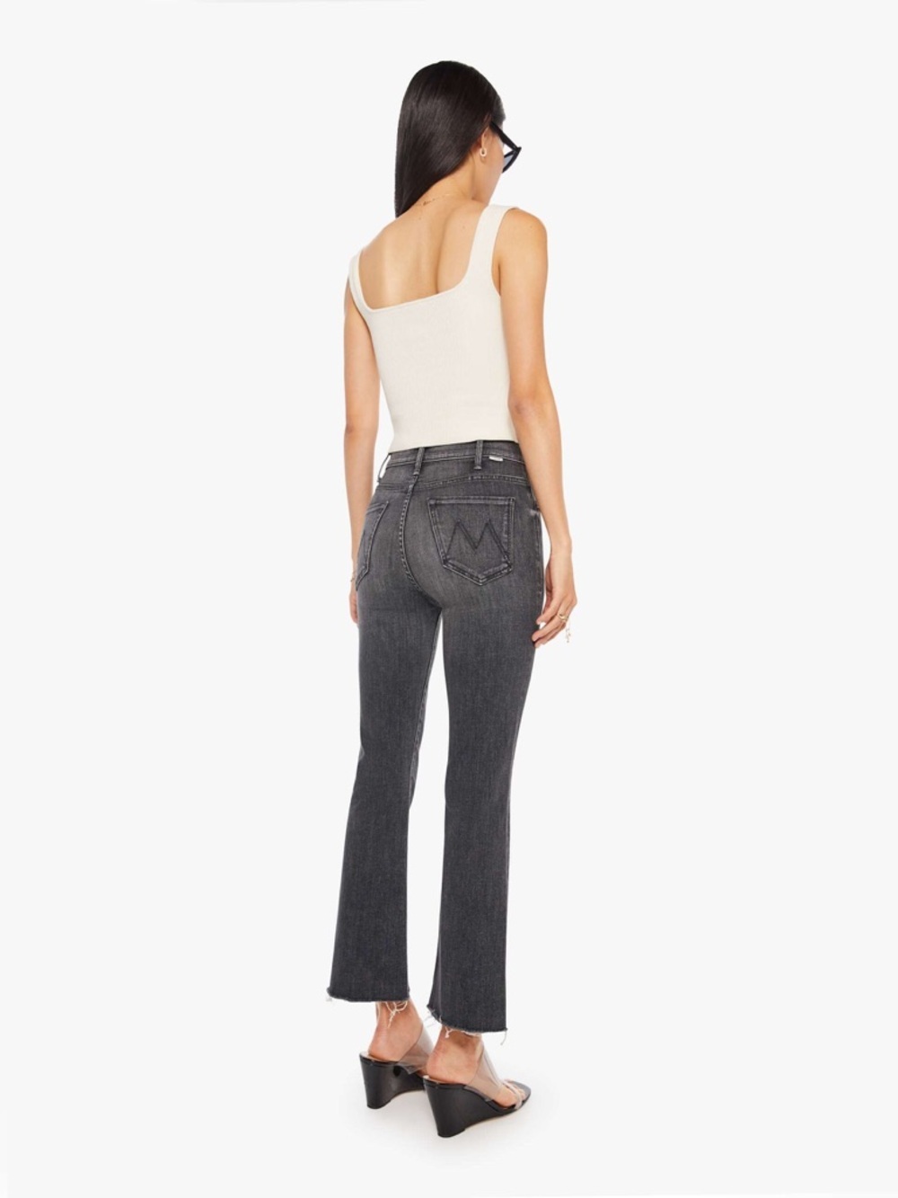 MOTHER The Hustler Ankle Fray Jeans Nightowl Gray High Rise Bootcut Raw Hem 27 - Picture 11 of 13